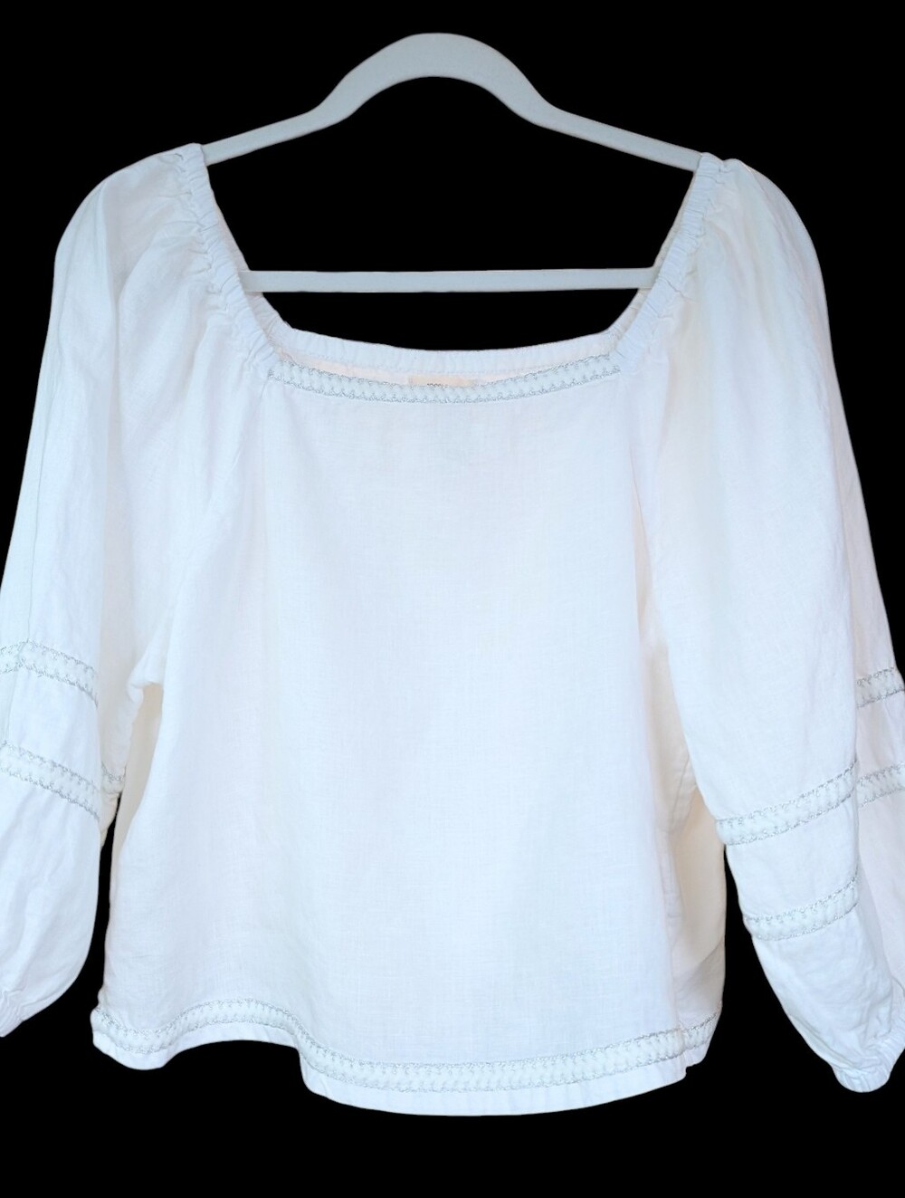 Joie 100% Linen White Peasant Off-Shoulder Top With Delicate Trim